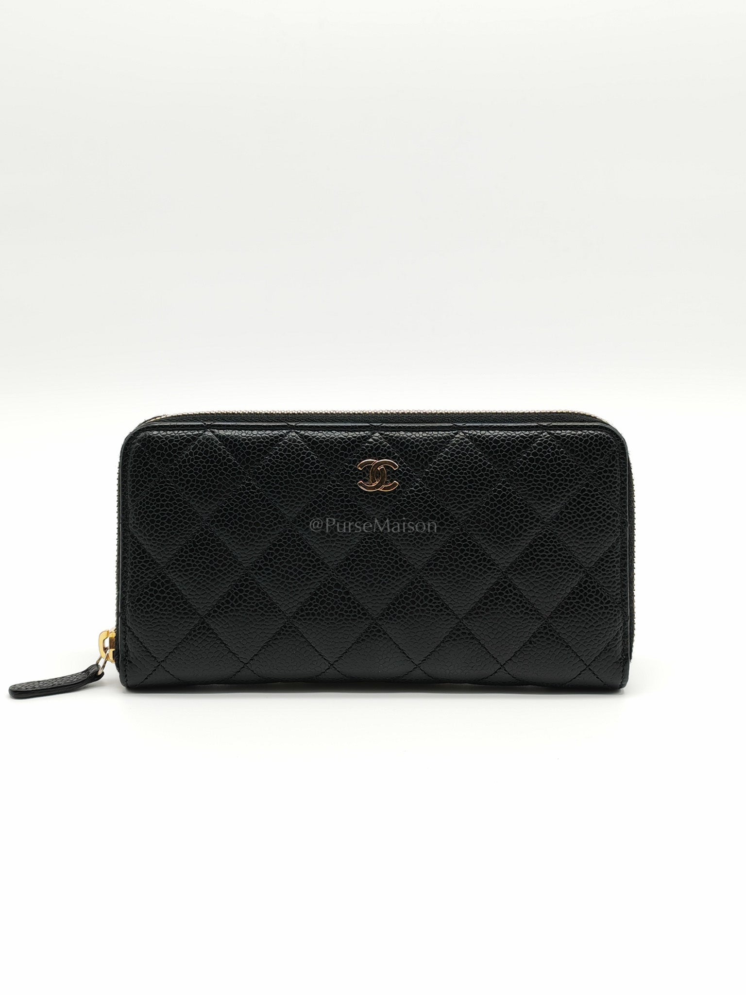 Zippy Long Wallet in Black Quilted Caviar Leather and Gold Hardware Series 21 | Purse Maison Luxury Bags Shop