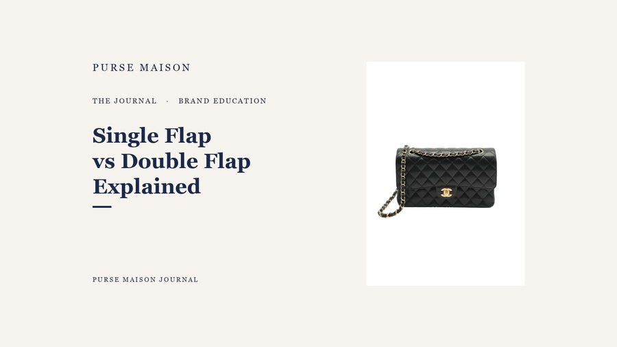 Chanel Classic Double Flap Medium in black quilted caviar leather and gold hardware on a cream Purse Maison Journal cover