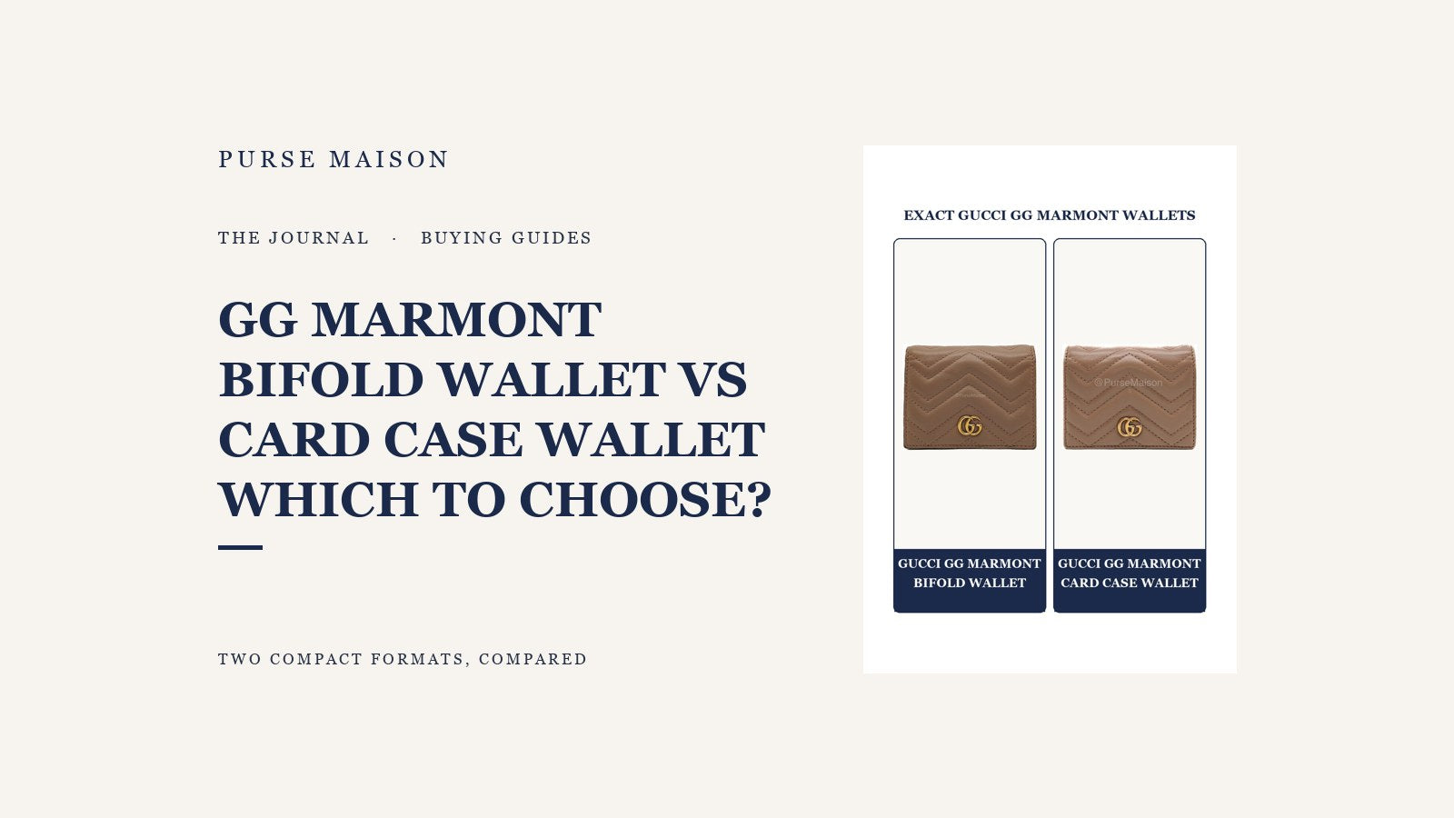Exact Gucci GG Marmont Bifold Wallet and Card Case Wallet shown side by side with labels