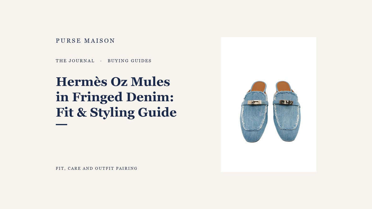Purse Maison Journal cover featuring Hermès Oz Mules in Bleu Clair fringed denim