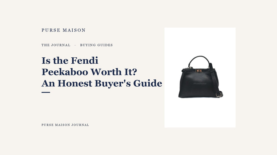 Fendi Peekaboo Medium in black grained leather and silver hardware on a cream Purse Maison Journal cover