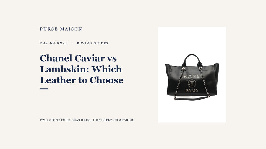 Chanel Caviar vs Lambskin cover — Chanel Studded Deauville Tote Large in black caviar leather