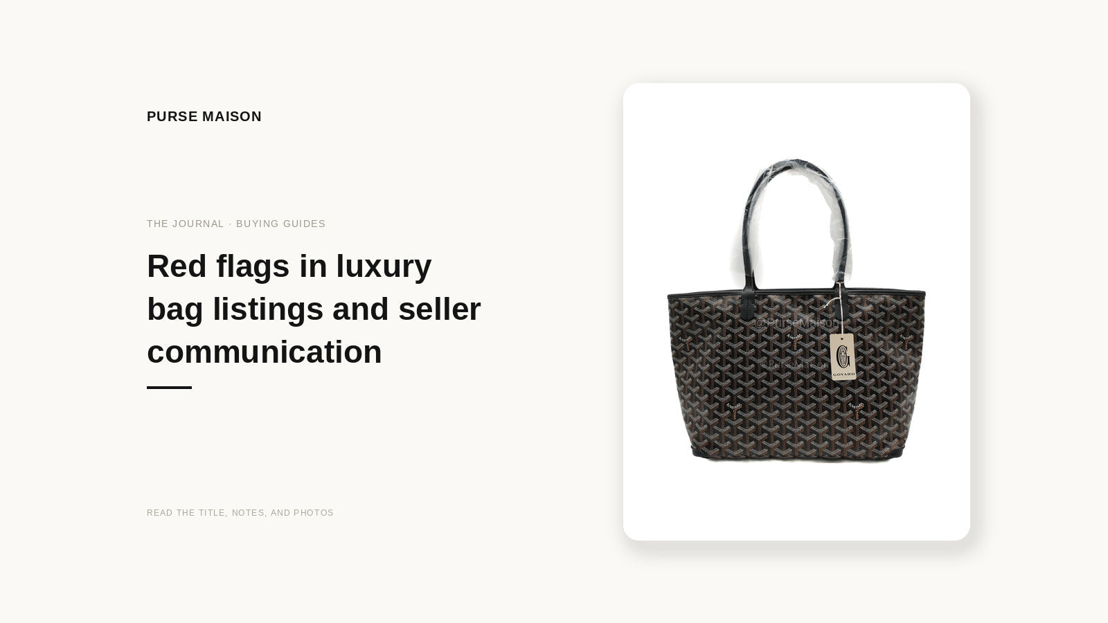 Purse Maison Journal cover: Red flags in luxury bag listings and seller communication, featuring the live Artois listing photo.