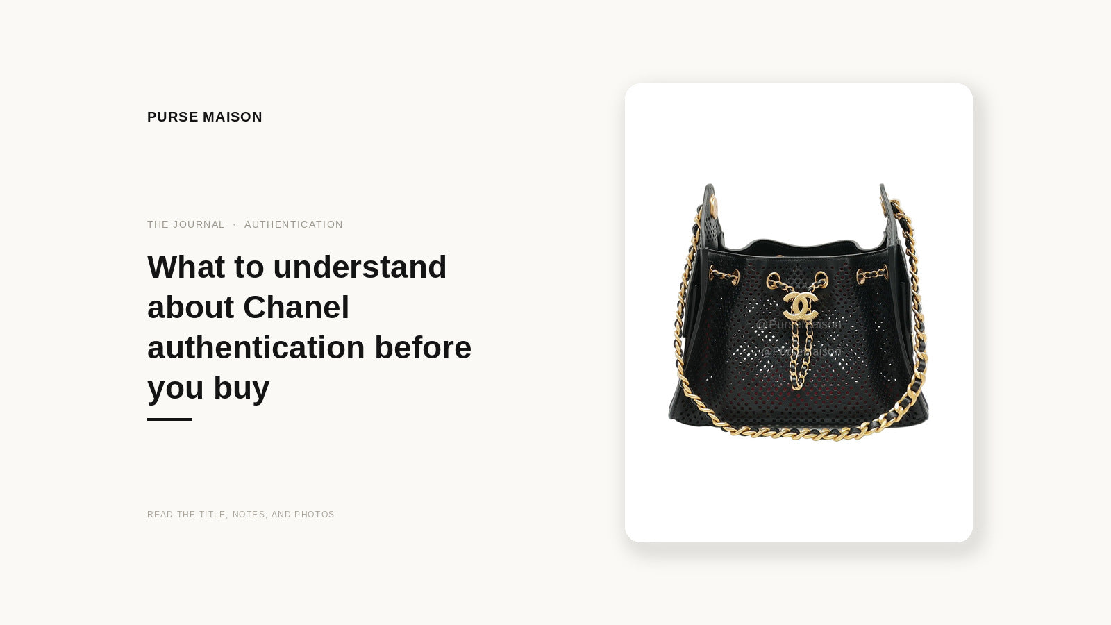 Purse Maison Journal cover: What to understand about Chanel authentication before you buy, featuring the live Chanel 25 Hobo Mini listing photo.