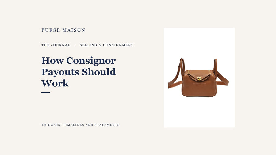 How and When Consignor Payouts Should Work - Purse Maison Journal cover with Hermes Mini Lindy in Gold Clemence leather