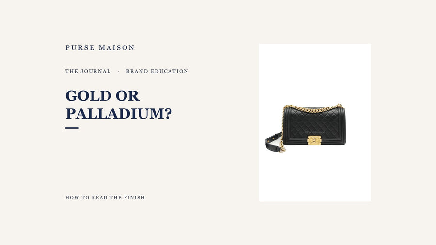 Editorial cover featuring a Chanel Boy Medium in Black Quilted Lambskin Leather and Aged Gold Hardware Series 23, with Gold or Palladium typography.
