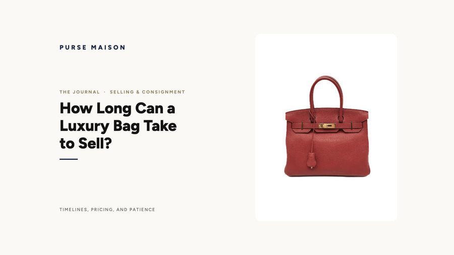 Purse Maison Journal cover: How Long Can a Luxury Bag Take to Sell? featuring an Hermes Birkin 30 in Red Togo leather