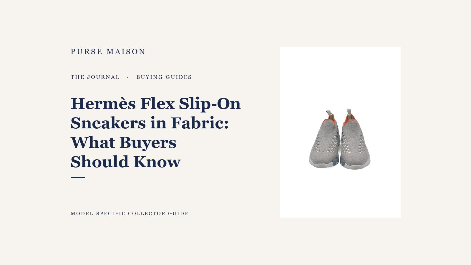 Hermès Flex Slip-On sneakers in Gris Silex fabric on a Purse Maison Journal editorial cover
