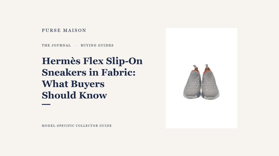 Hermès Flex Slip-On sneakers in Gris Silex fabric on a Purse Maison Journal editorial cover