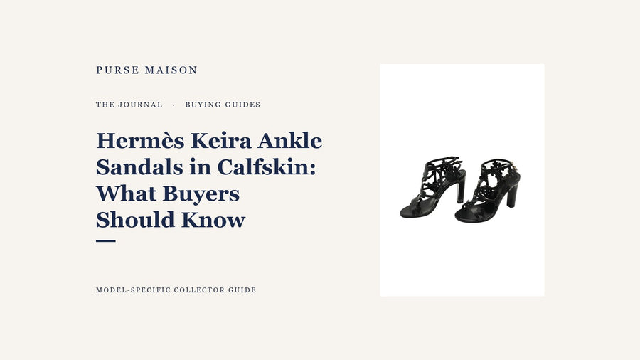 Hermès Keira ankle sandals in black calfskin on a Purse Maison Journal editorial cover