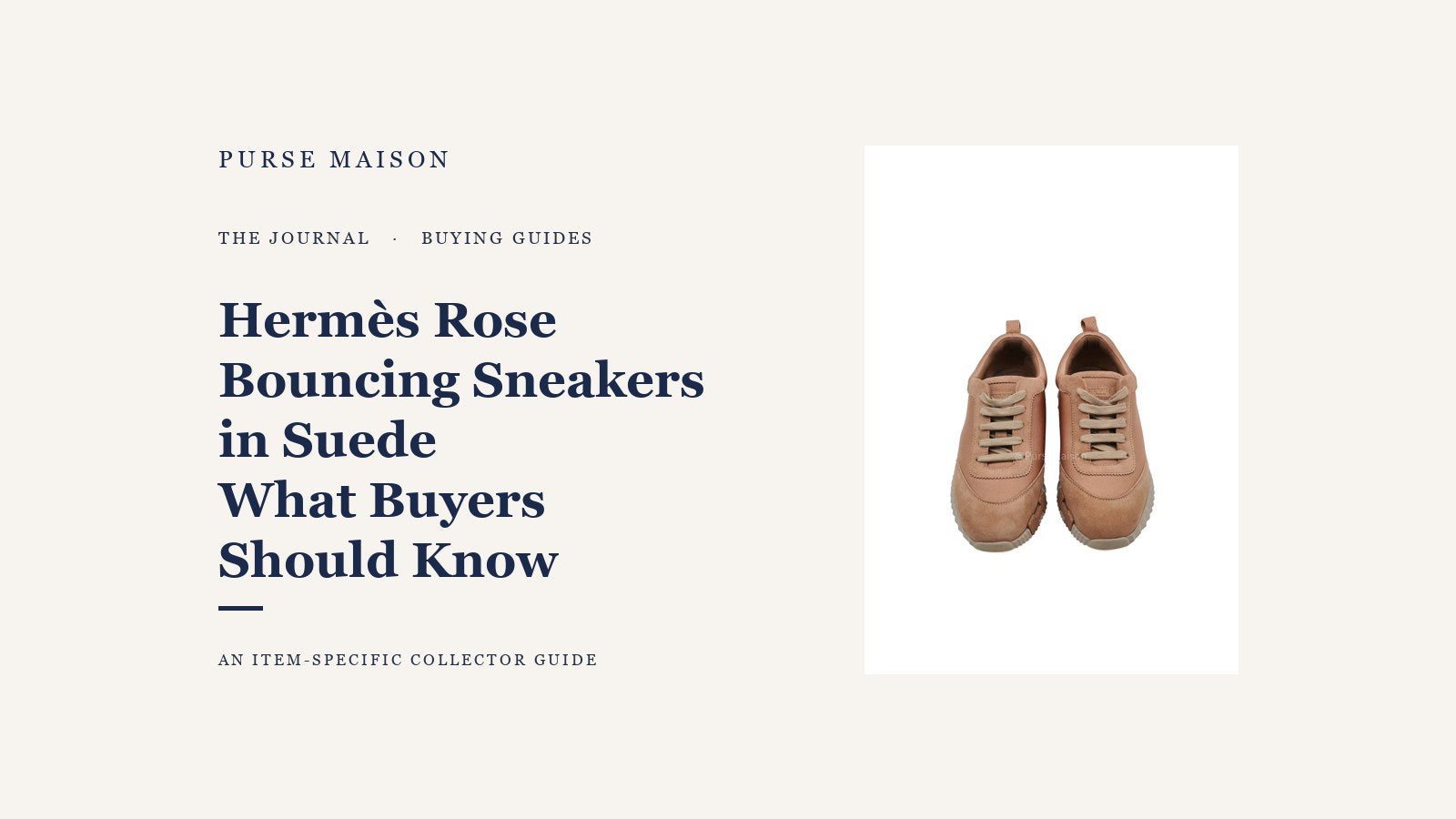 Pink Hermès Rose Bouncing sneakers in suede with broad laces and a segmented sole on the Purse Maison Journal cover