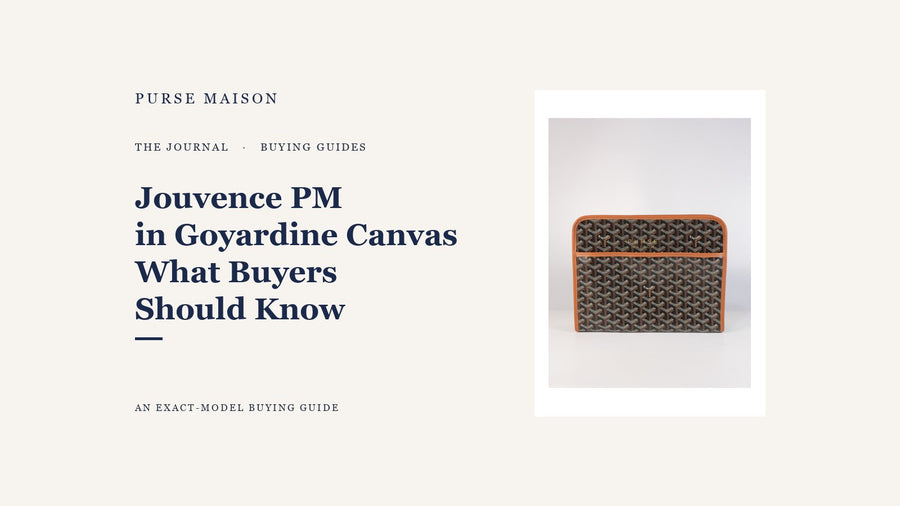 Jouvence PM in tan Goyardine canvas beside the Purse Maison Journal title treatment