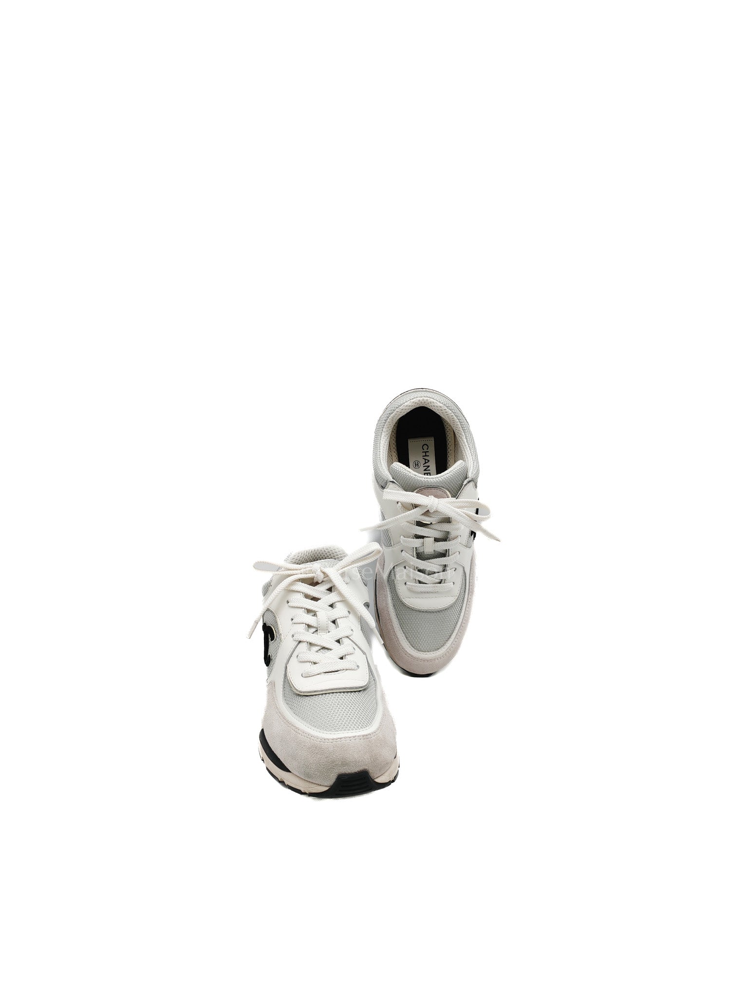 Calfskin Fabric Sneakers in White/Light Gray Size 39 (25cm)