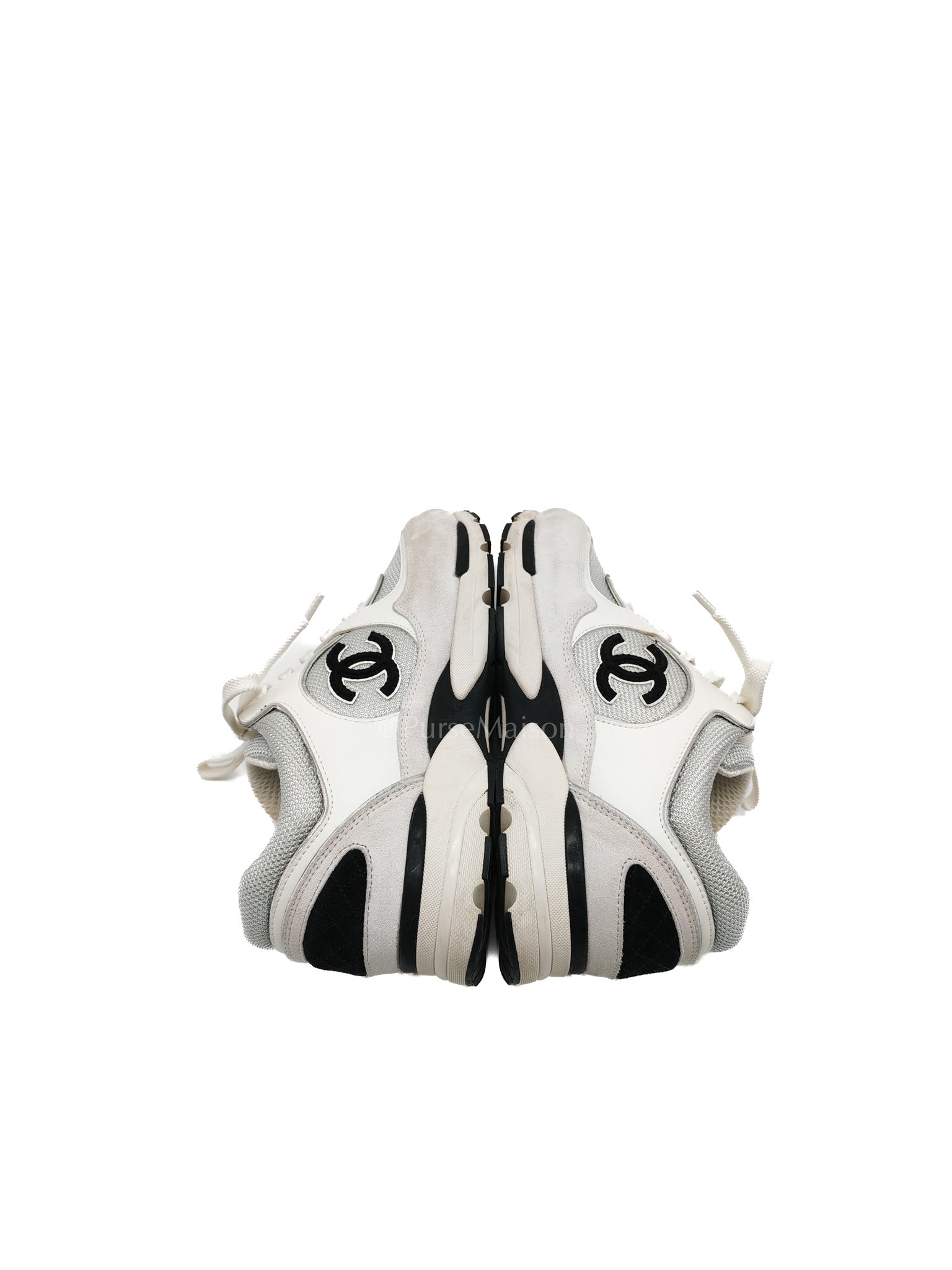 Calfskin Fabric Sneakers in White/Light Gray Size 39 (25cm)