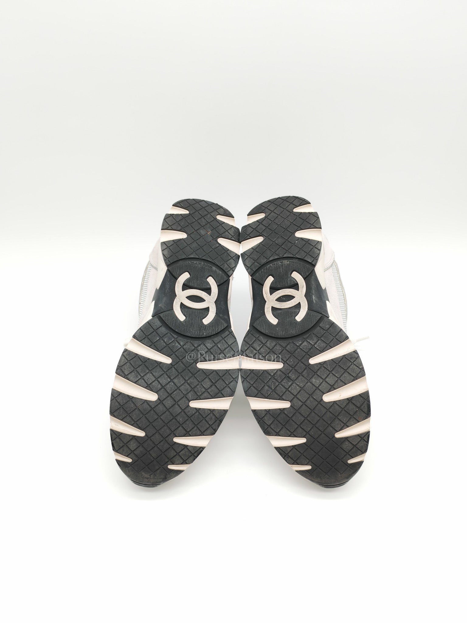 Calfskin Fabric Sneakers in White/Light Gray Size 39 (25cm)