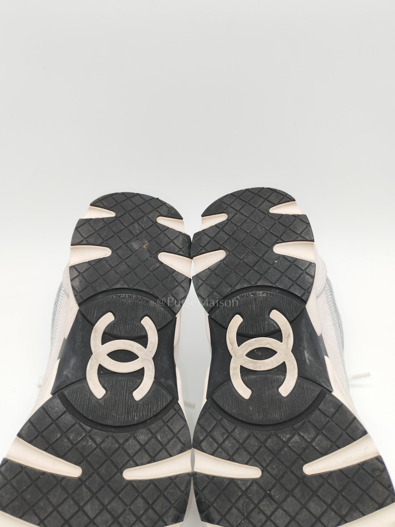 Calfskin Fabric Sneakers in White/Light Gray Size 39 (25cm)