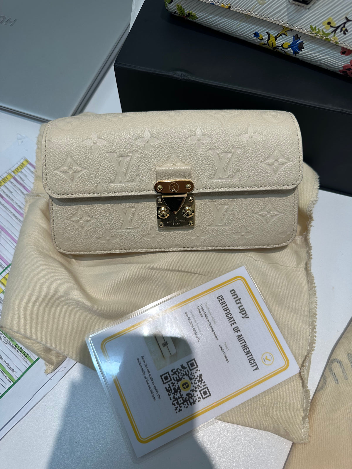 Louis vuitton wallet on chain metis in monogram empreinte leather in creme white