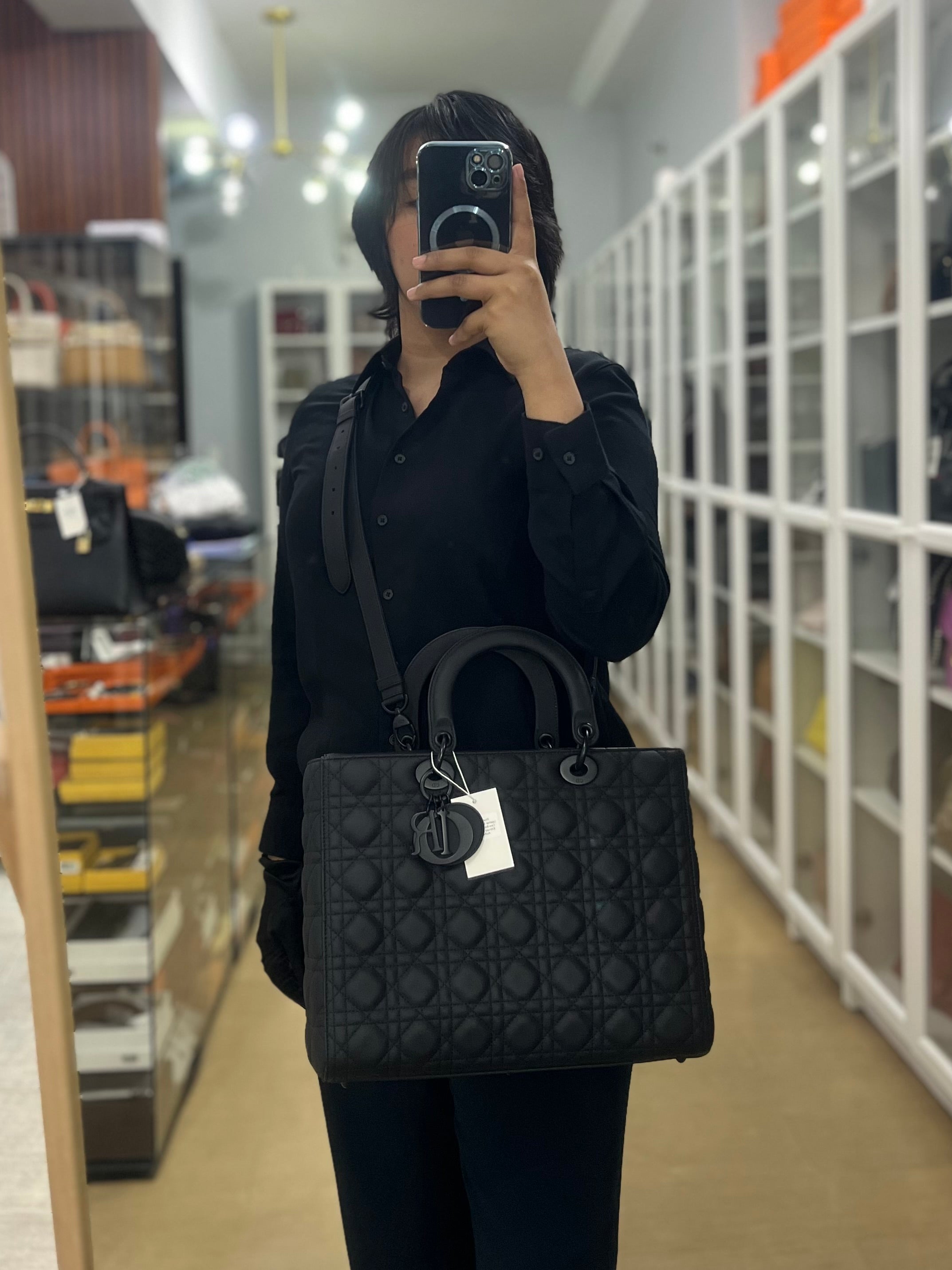 Lady Dior Large Black Ultramatte Cannage Calfskin