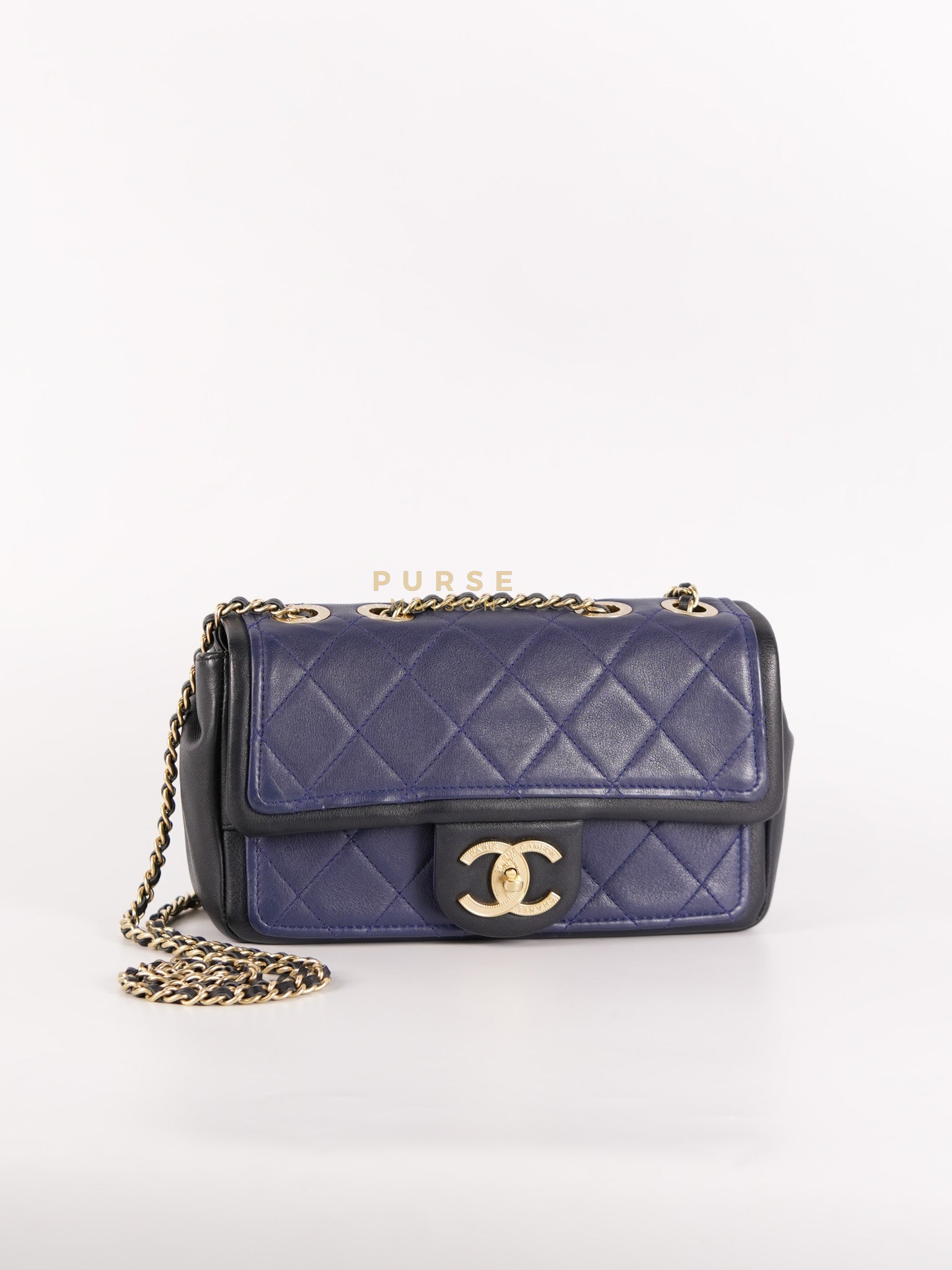 14P Mini Flap Graphic Logo Two-Tone Quilted Calfskin Leather in Gold Hardware Series 19 | Purse Maison Luxury Bags Shop