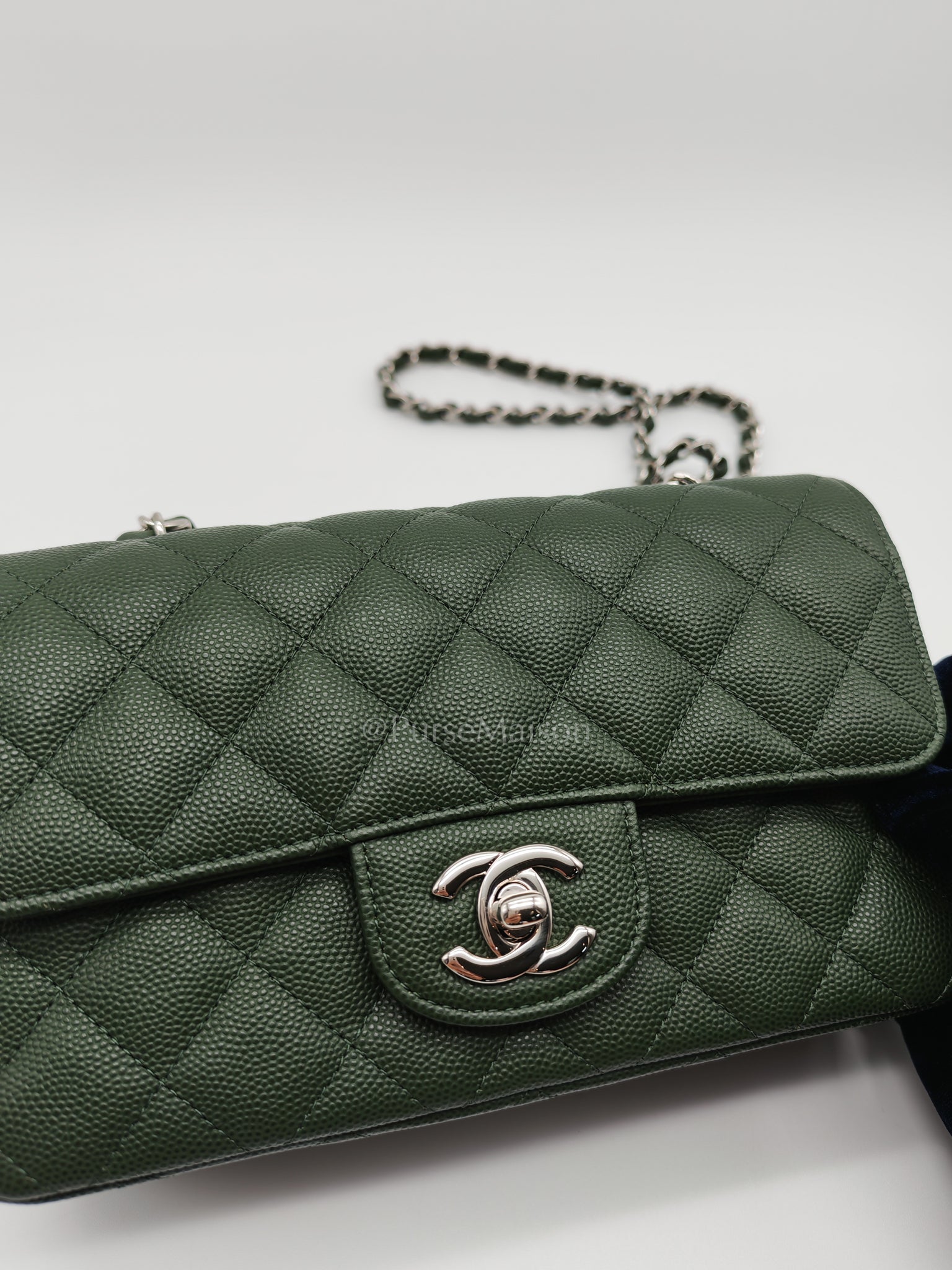 18C Mini Rectangle in Forest Green Caviar Leather and Silver Hardware Series 25 | Purse Maison Luxury Bags Shop