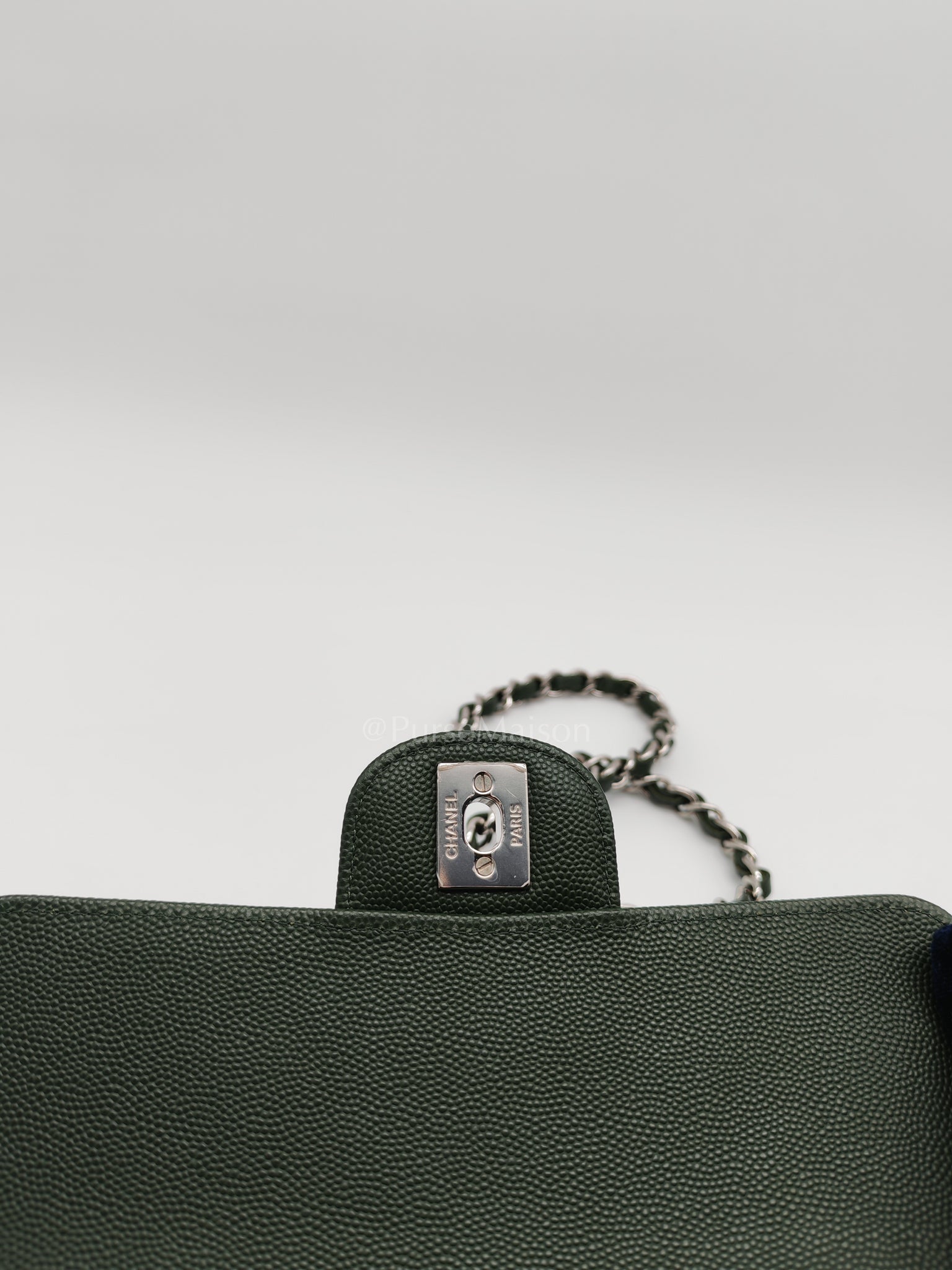 18C Mini Rectangle in Forest Green Caviar Leather and Silver Hardware Series 25 | Purse Maison Luxury Bags Shop