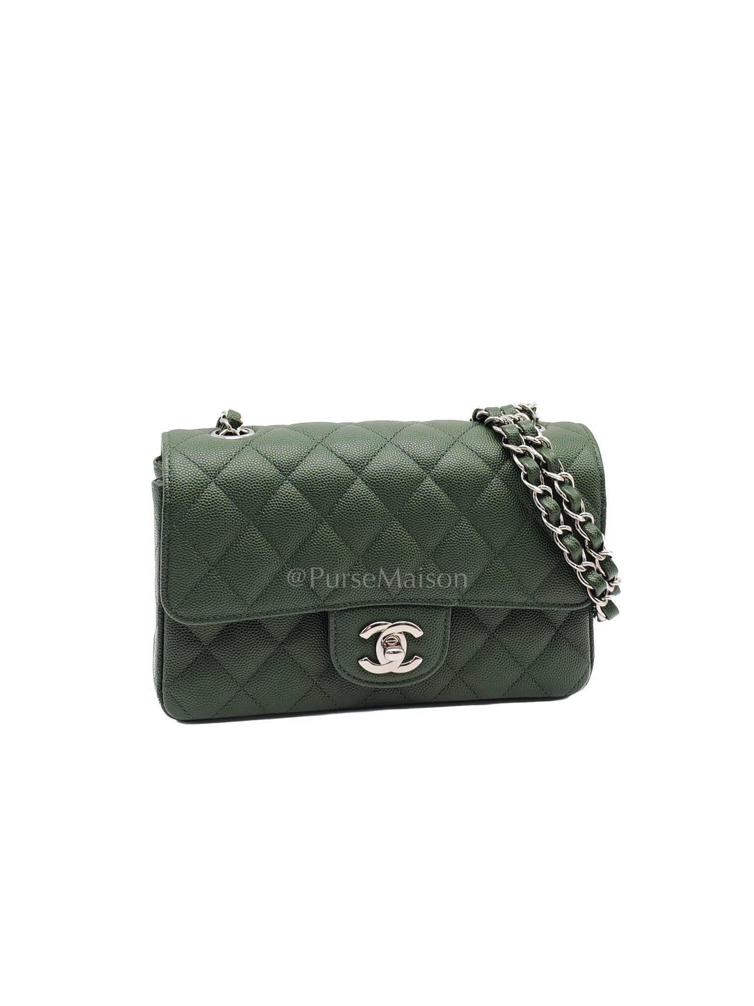 18C Mini Rectangle in Forest Green Caviar Leather and Silver Hardware Series 25 | Purse Maison Luxury Bags Shop