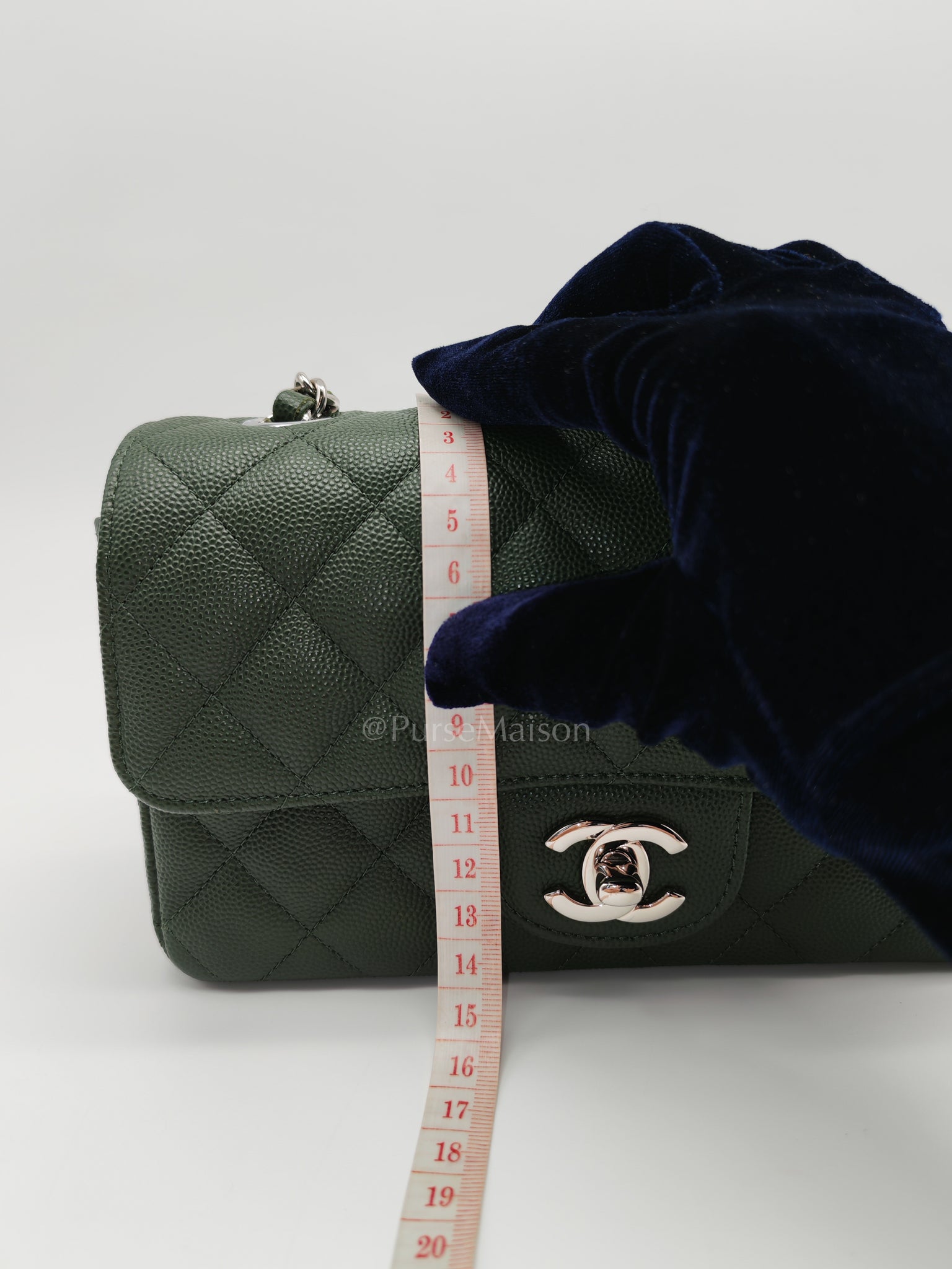 18C Mini Rectangle in Forest Green Caviar Leather and Silver Hardware Series 25 | Purse Maison Luxury Bags Shop