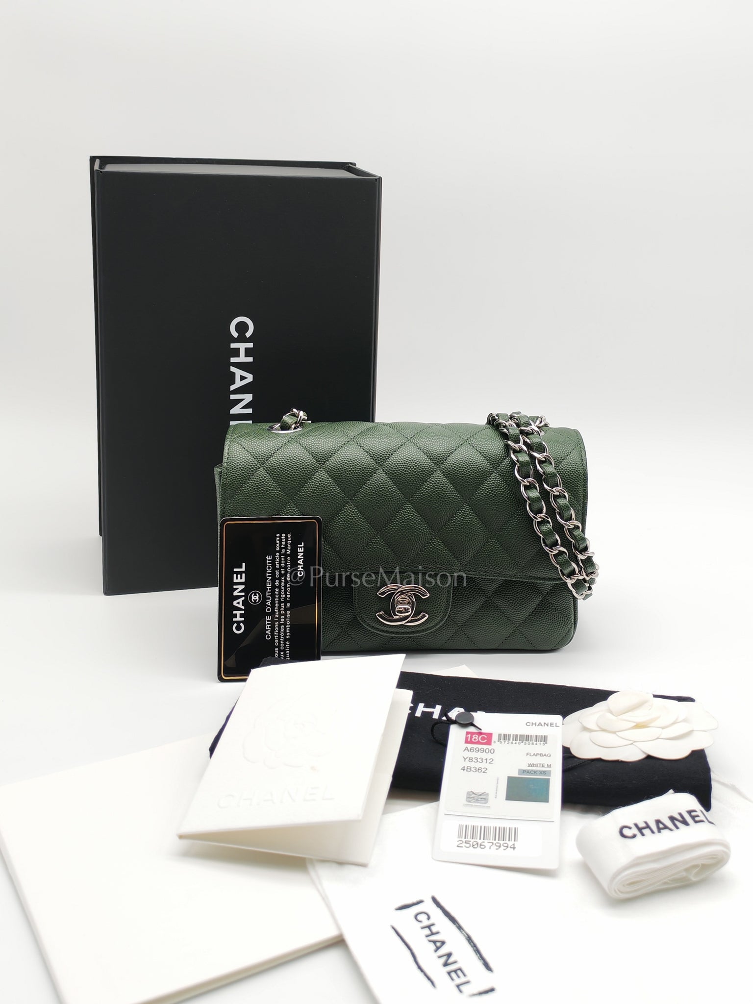 18C Mini Rectangle in Forest Green Caviar Leather and Silver Hardware Series 25 | Purse Maison Luxury Bags Shop