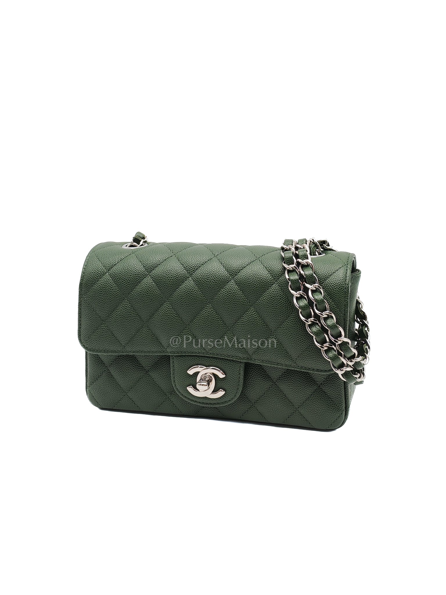 18C Mini Rectangle in Forest Green Caviar Leather and Silver Hardware Series 25 | Purse Maison Luxury Bags Shop