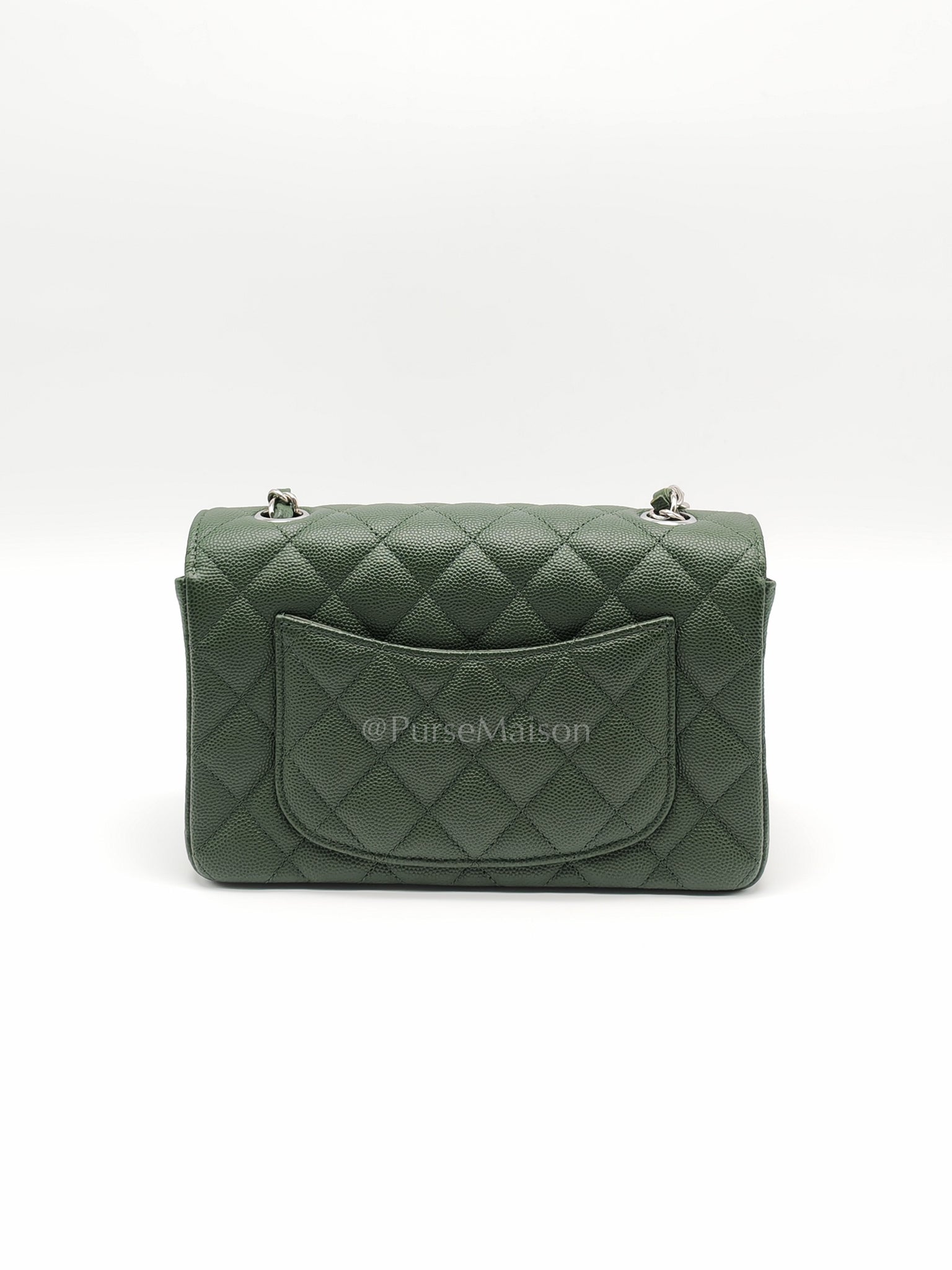 18C Mini Rectangle in Forest Green Caviar Leather and Silver Hardware Series 25 | Purse Maison Luxury Bags Shop
