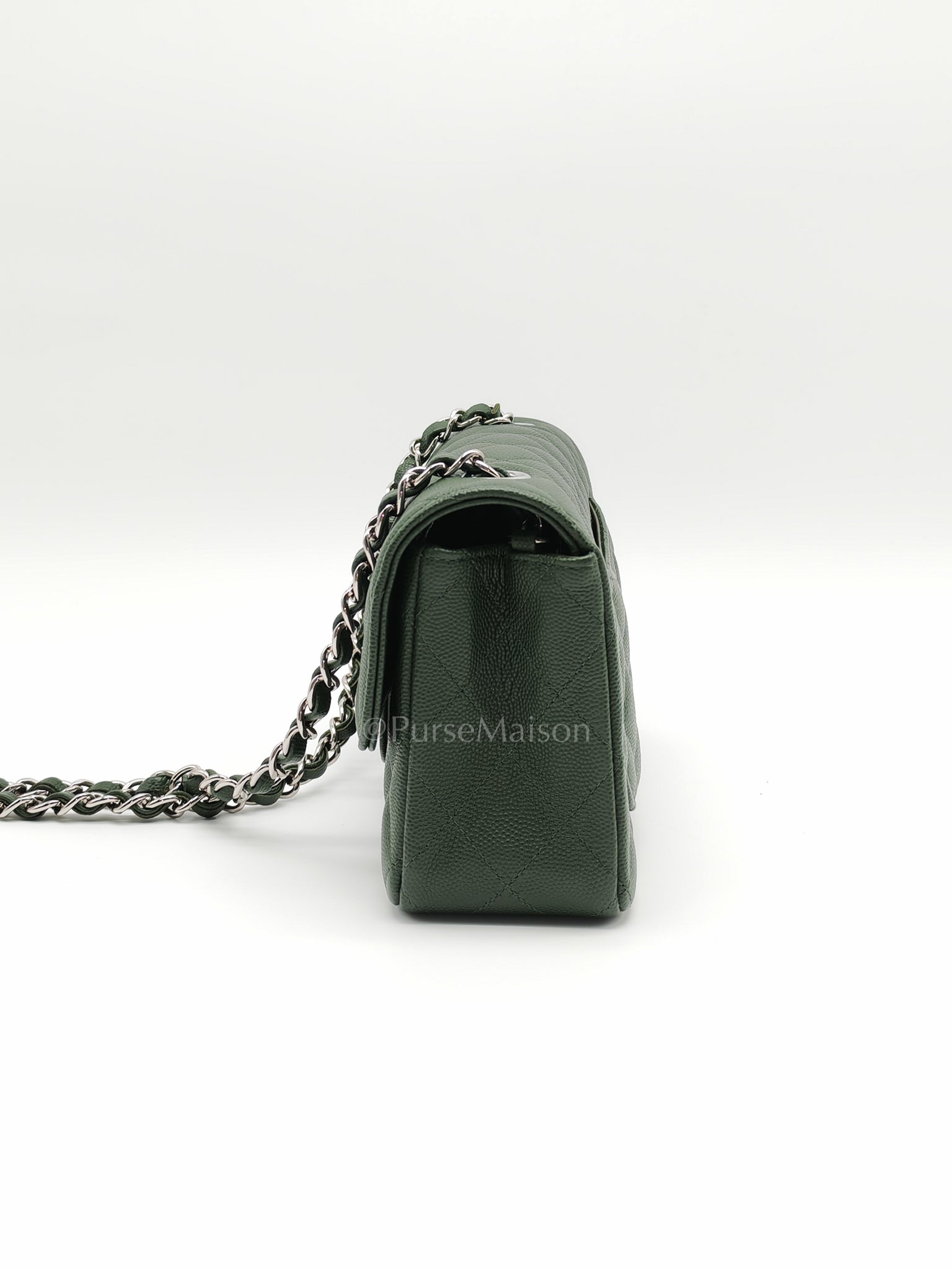 18C Mini Rectangle in Forest Green Caviar Leather and Silver Hardware Series 25 | Purse Maison Luxury Bags Shop