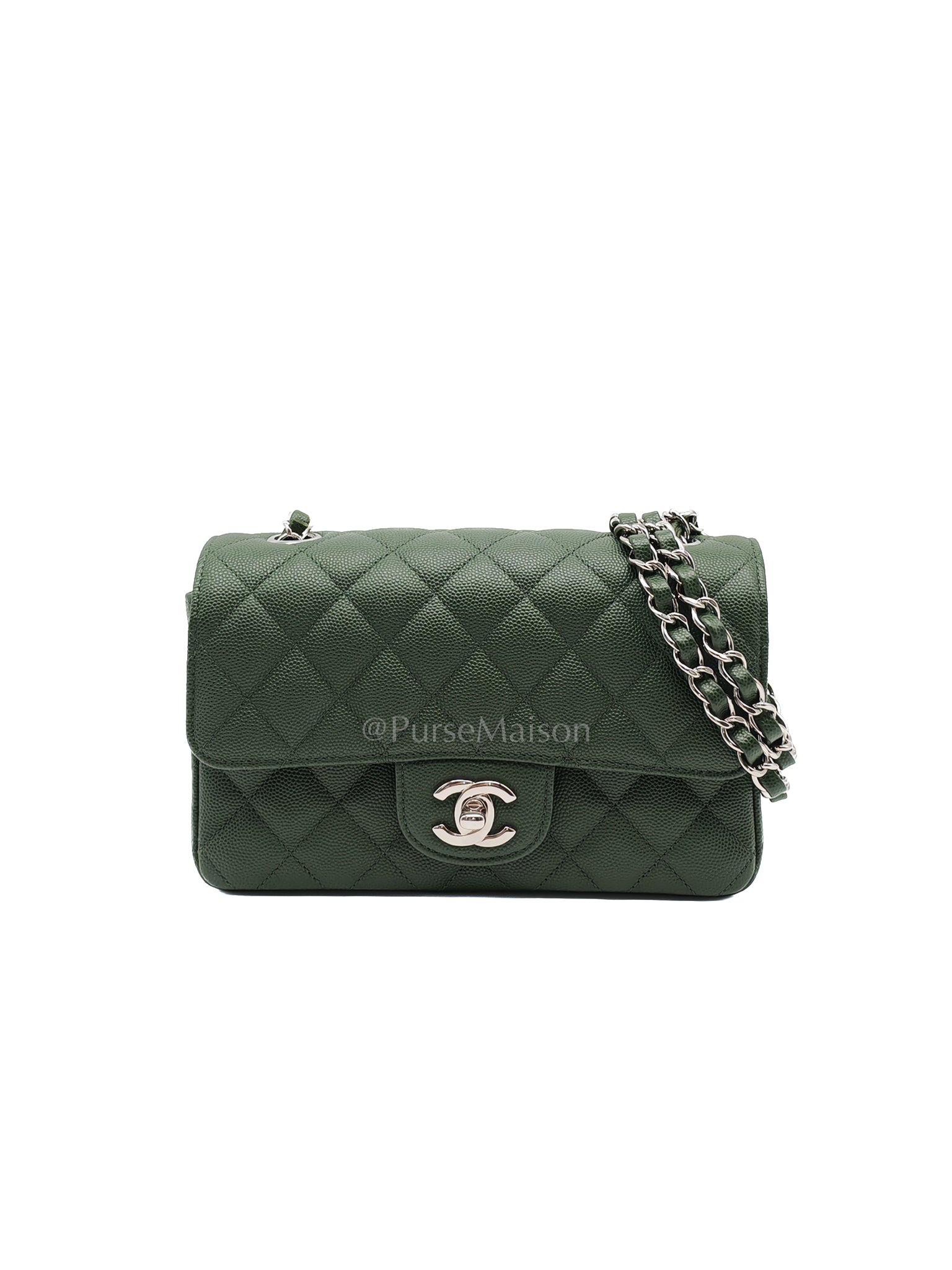18C Mini Rectangle in Forest Green Caviar Leather and Silver Hardware Series 25 | Purse Maison Luxury Bags Shop