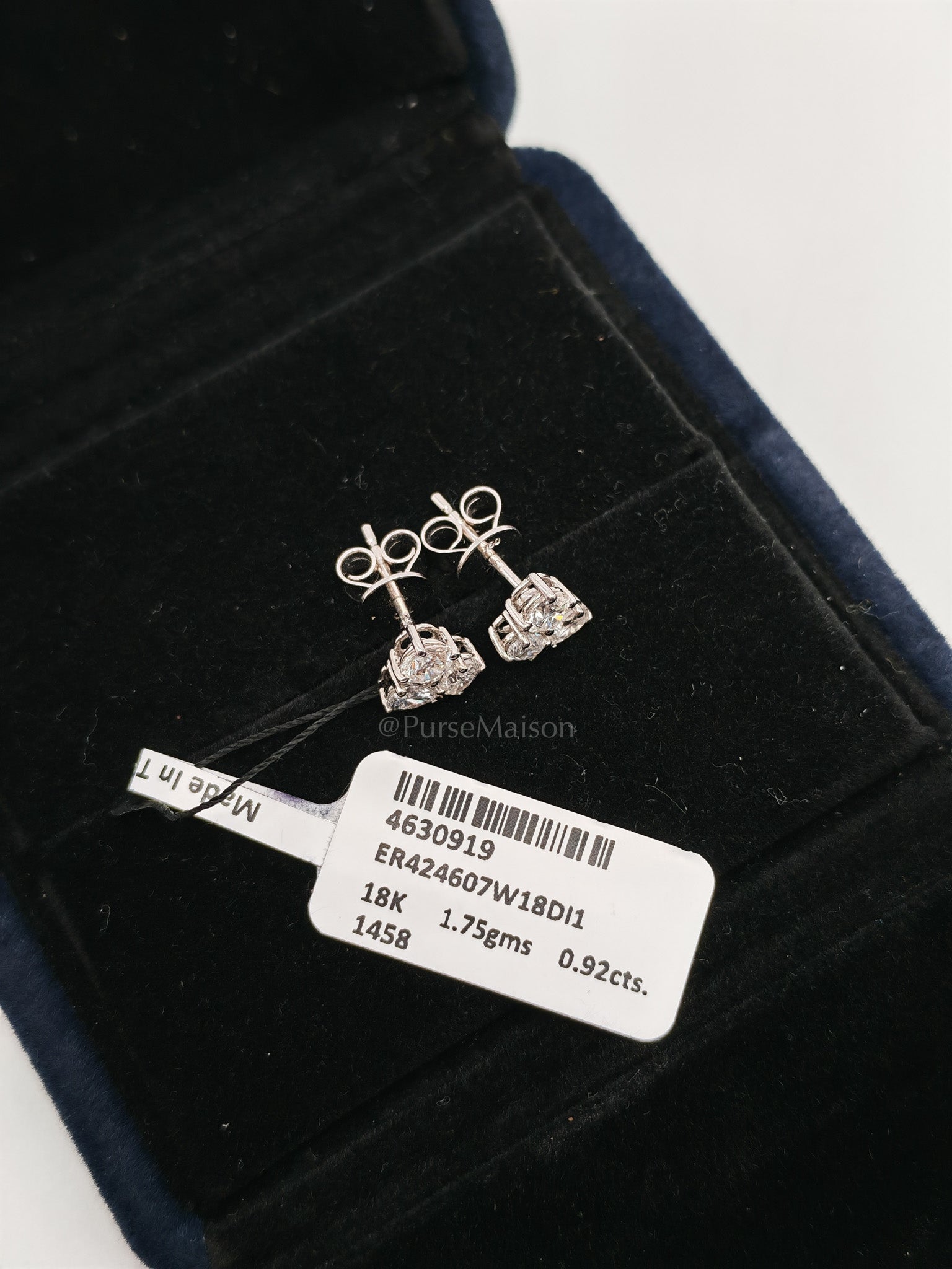 18K 1.75gms. 0.92cts VS1 to VVS1 (Clarity) E to H (Color) Natural Diamond White Gold Earrings | Purse Maison Luxury Bags Shop