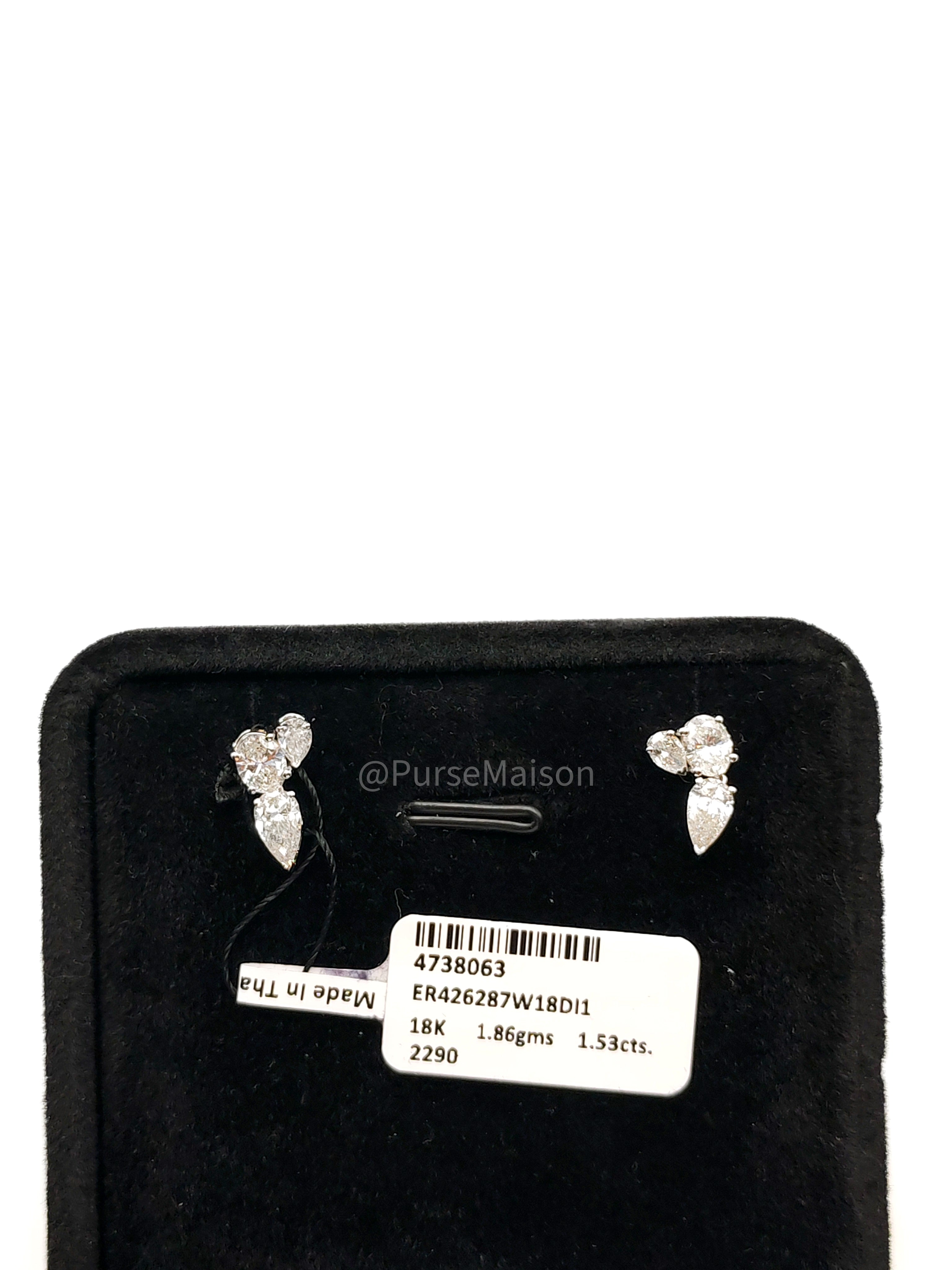18k | 1.86gms. | 1.86gms | 1.53cts | VS1 to VVS1 (Clarity) E to H (Color) Natural Diamond White Gold Earrings | Purse Maison Luxury Bags Shop