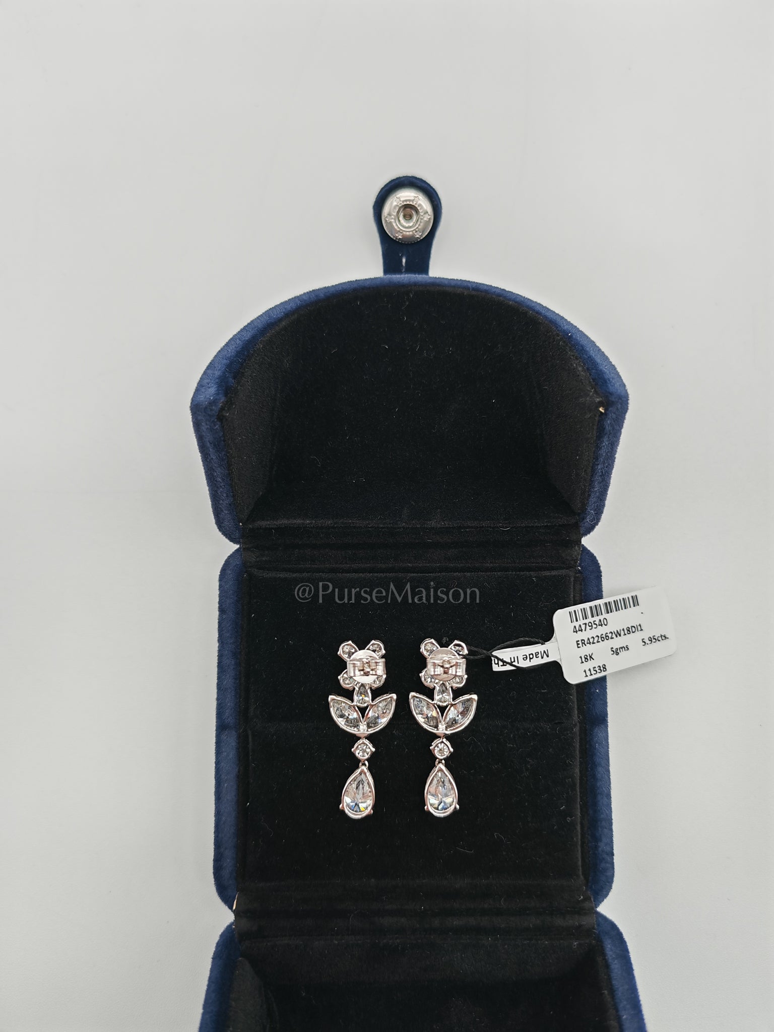 18K 5gms. 5.95cts. Natural Diamond White Gold Earrings | Purse Maison Luxury Bags Shop