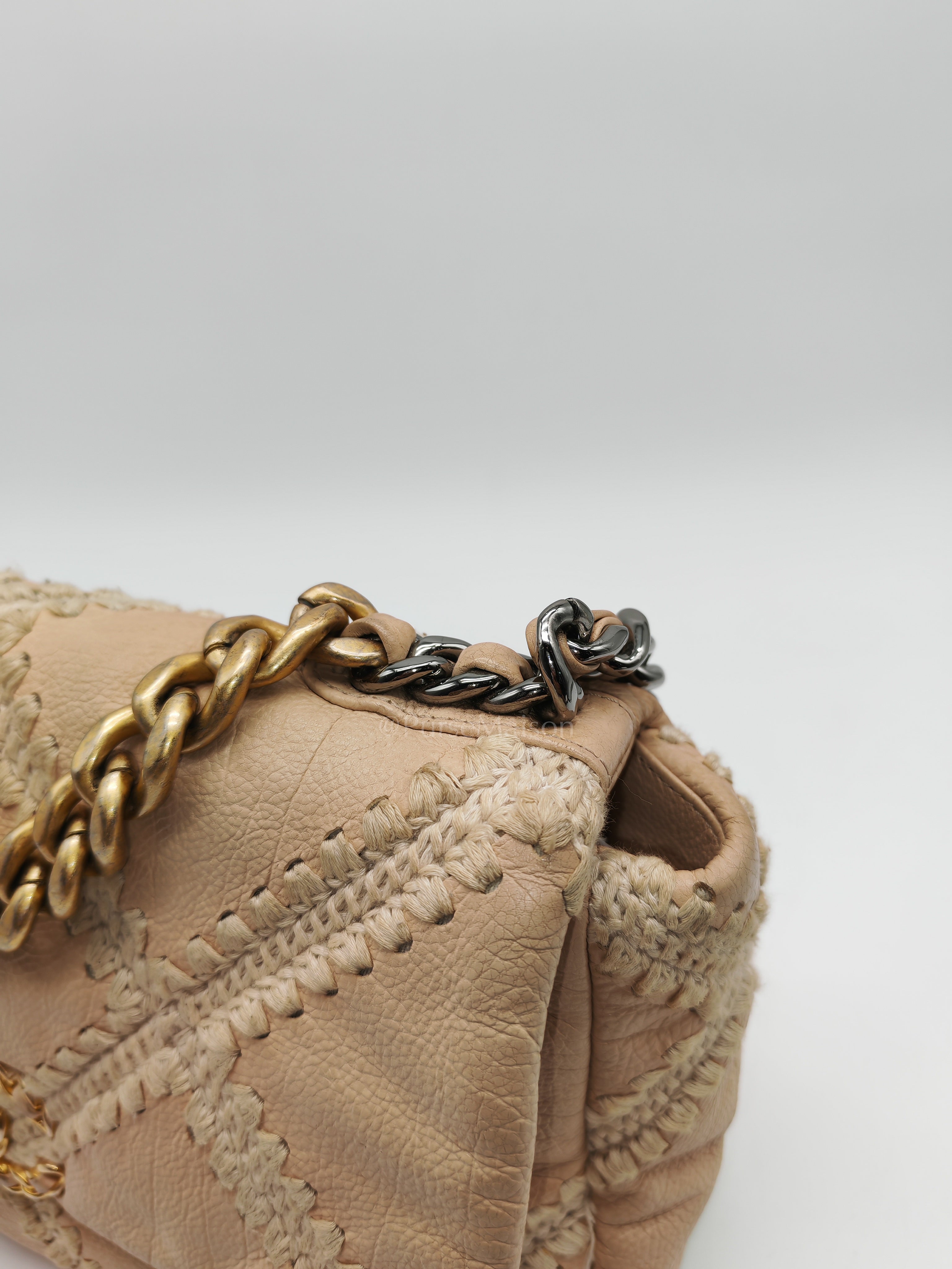 19 Flap Bag in Beige Crochet Quilted Calfskin Leather & Mix Hardware Series 30 | Purse Maison Luxury Bags Shop
