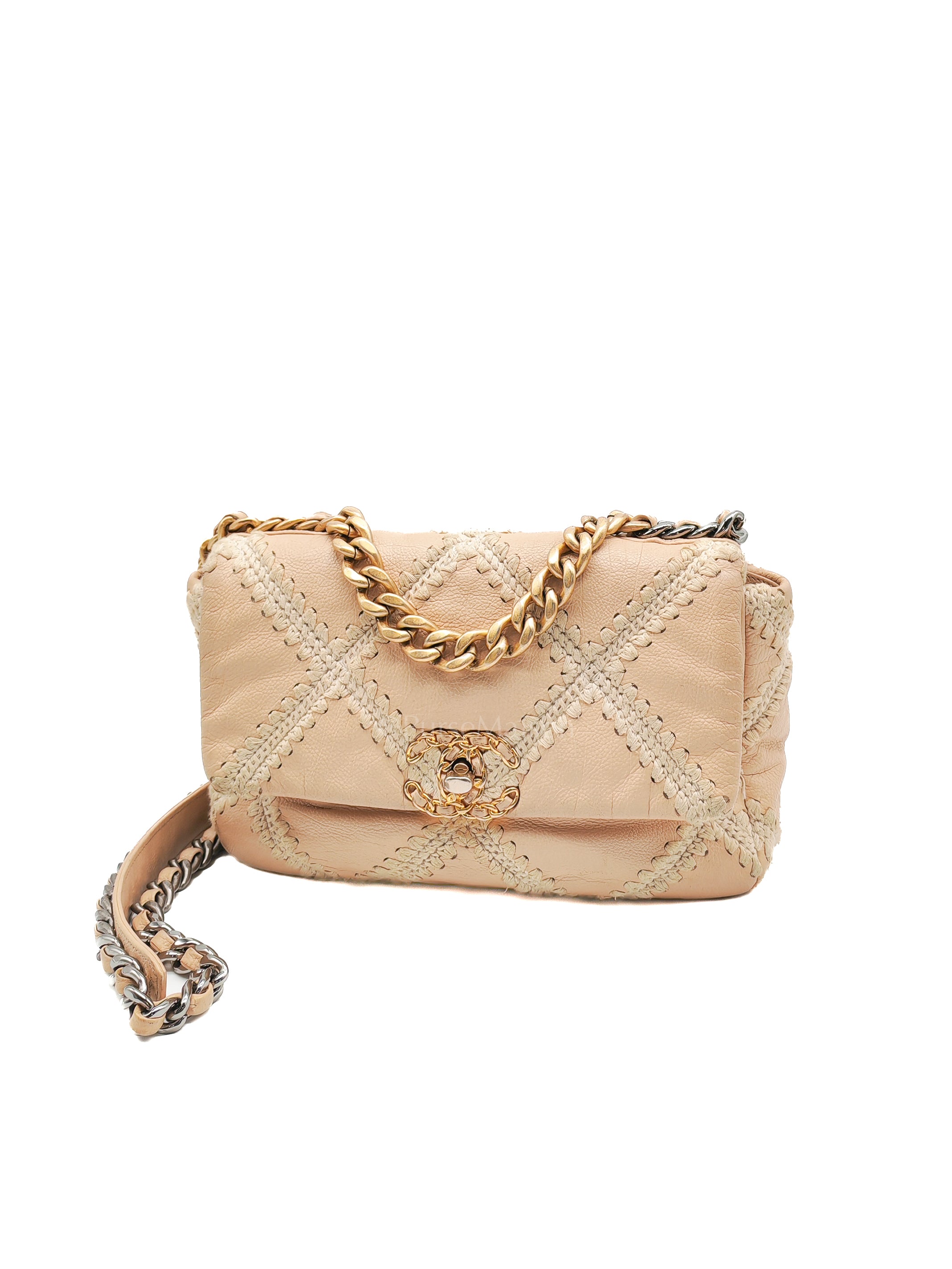 19 Flap Bag in Beige Crochet Quilted Calfskin Leather & Mix Hardware Series 30 | Purse Maison Luxury Bags Shop