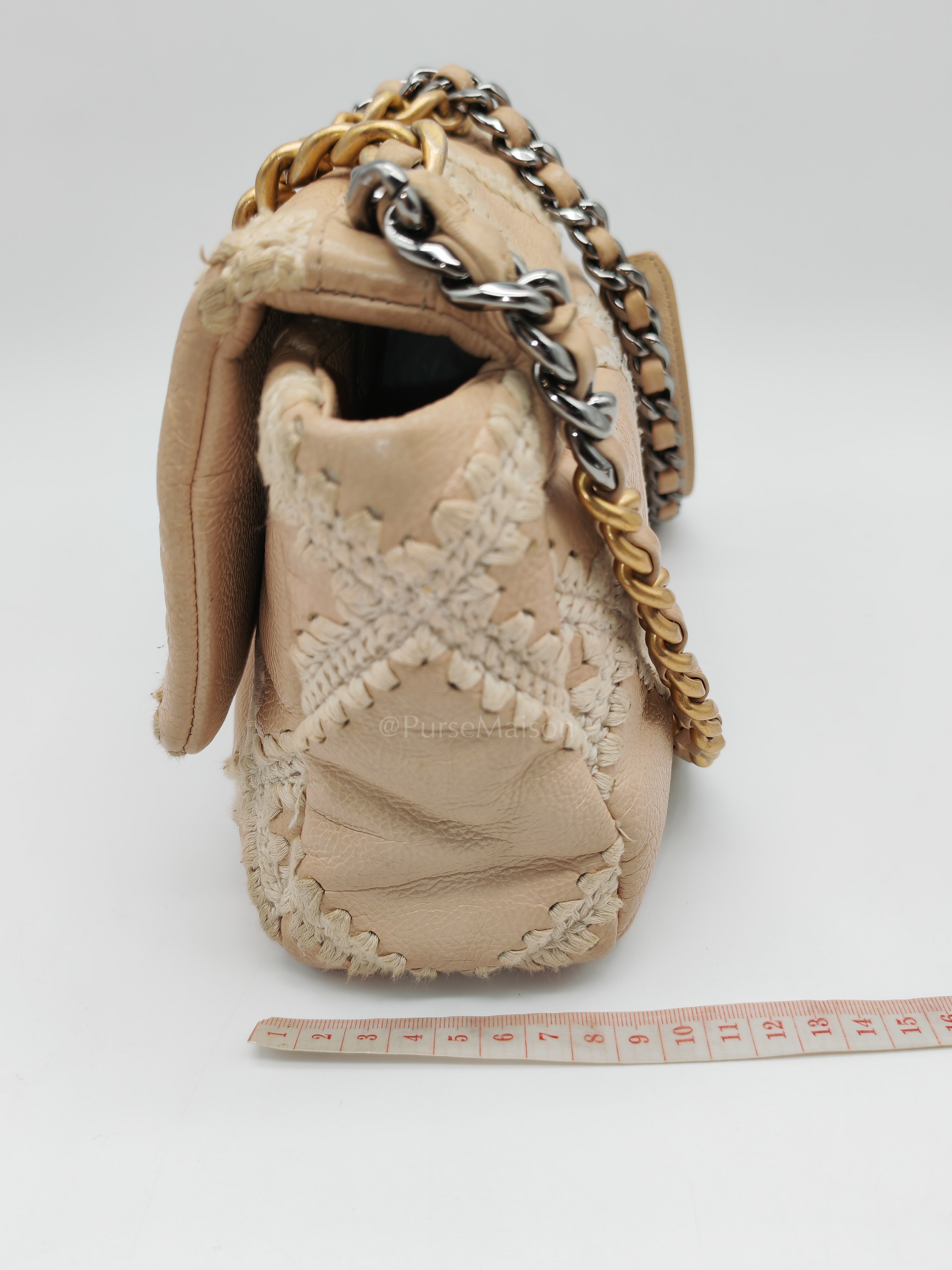 19 Flap Bag in Beige Crochet Quilted Calfskin Leather & Mix Hardware Series 30 | Purse Maison Luxury Bags Shop