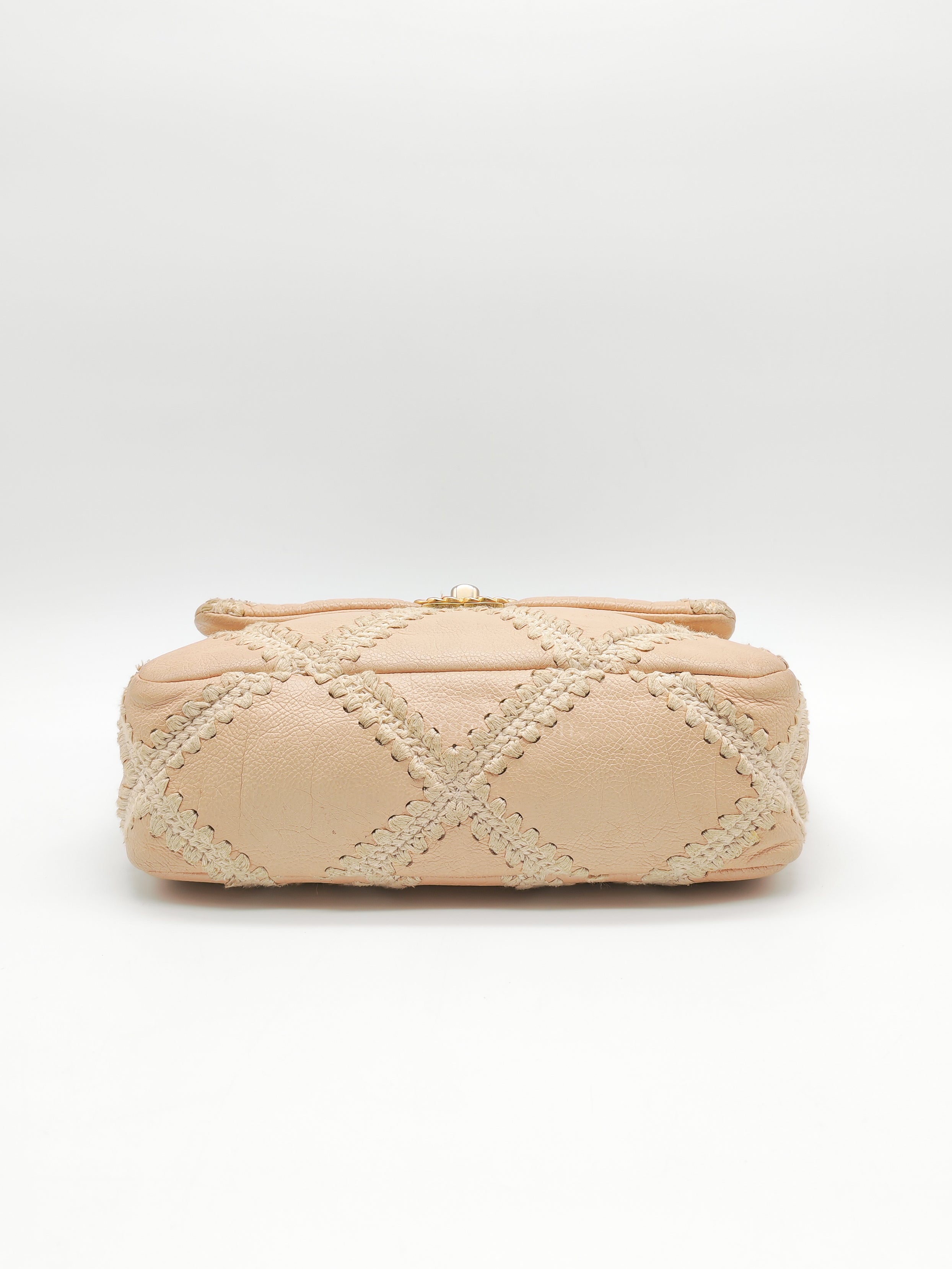 19 Flap Bag in Beige Crochet Quilted Calfskin Leather & Mix Hardware Series 30 | Purse Maison Luxury Bags Shop
