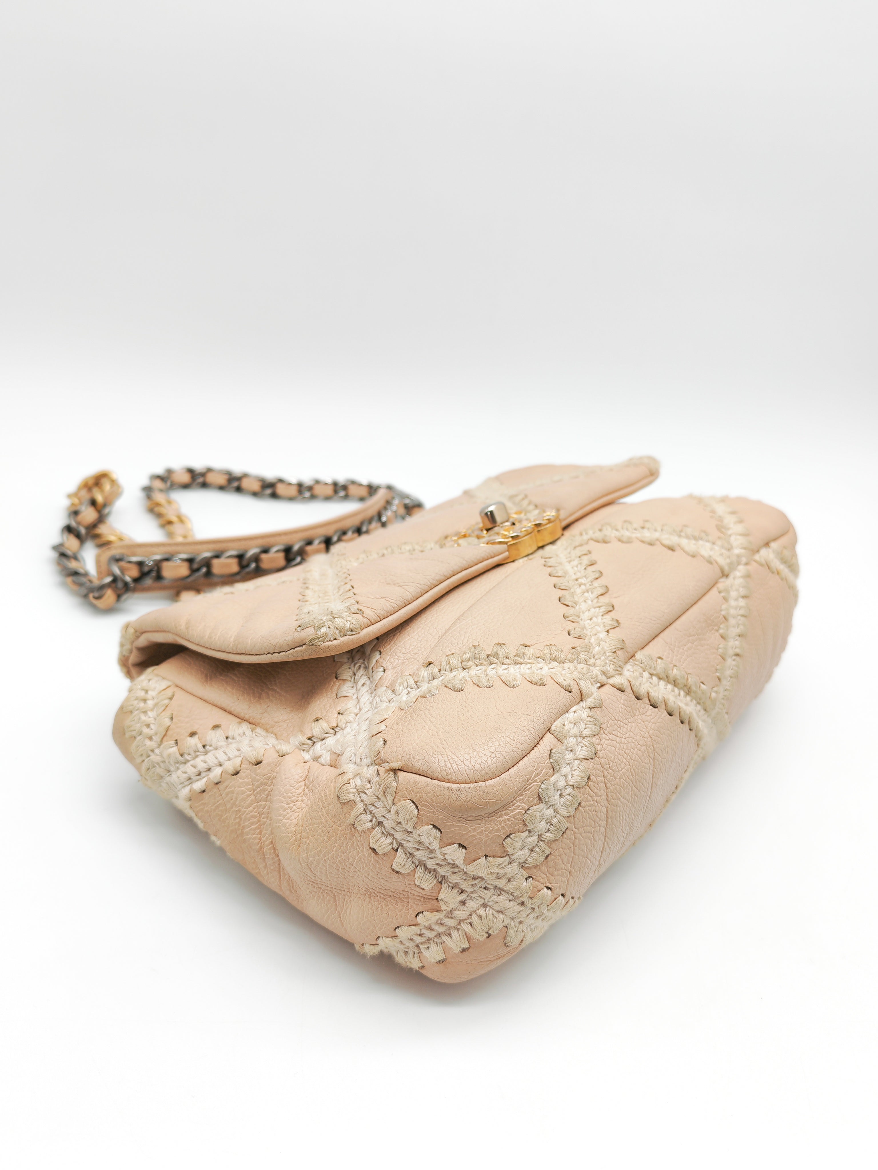 19 Flap Bag in Beige Crochet Quilted Calfskin Leather & Mix Hardware Series 30 | Purse Maison Luxury Bags Shop
