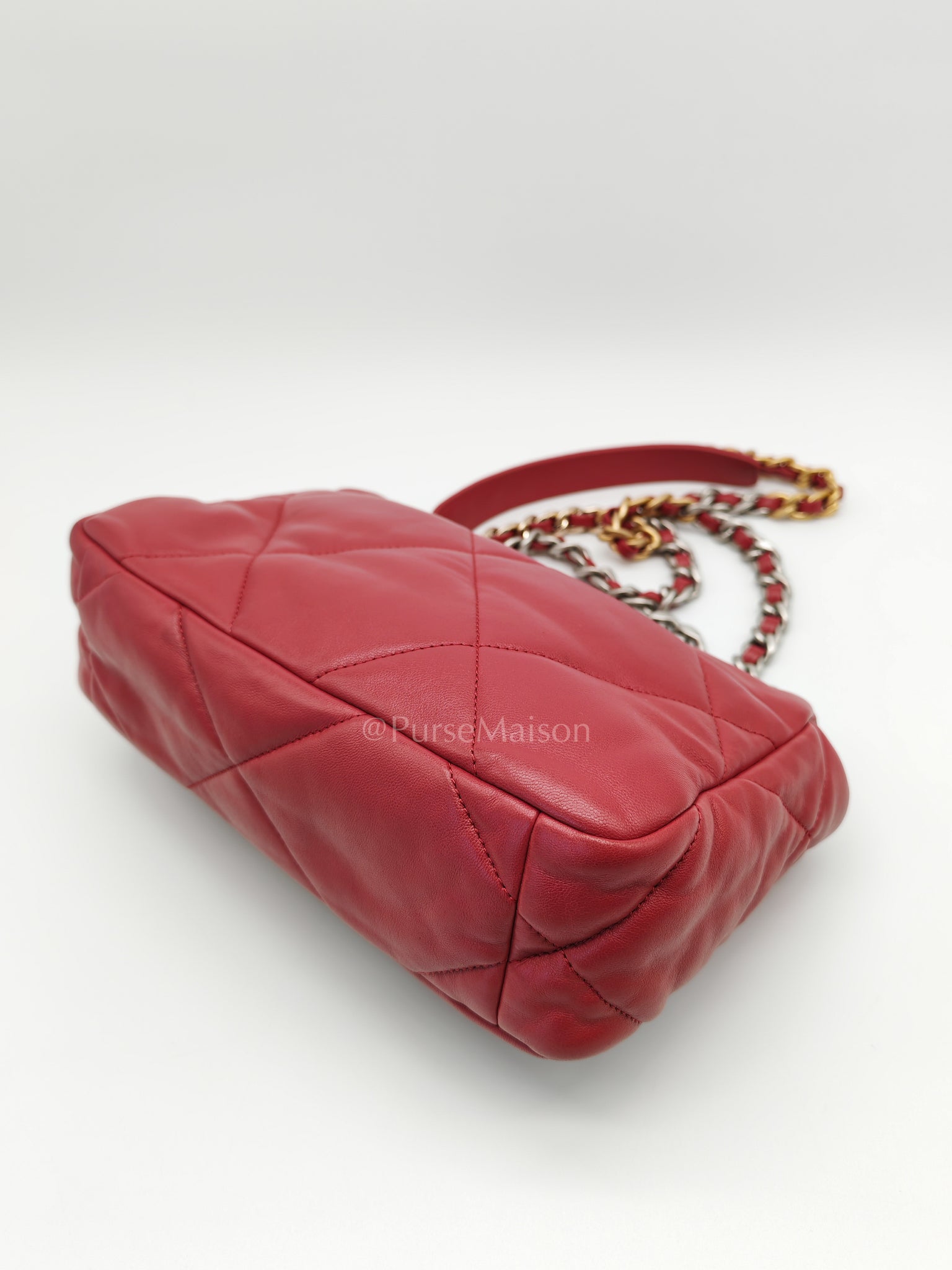 19 Flap Bag in Dark Pink Lambskin Leather and Mix Hardware Microchip | Purse Maison Luxury Bags Shop