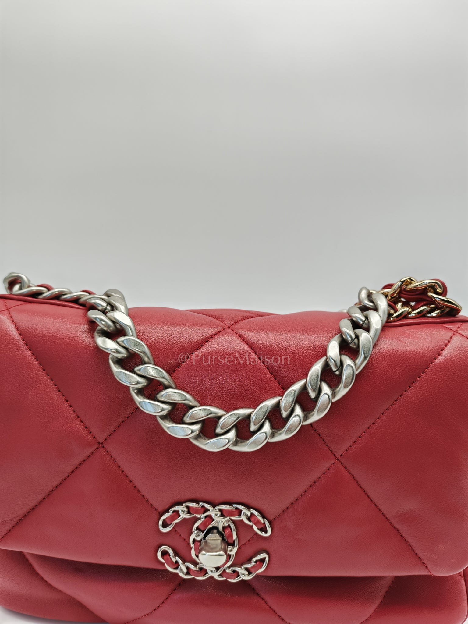 19 Flap Bag in Dark Pink Lambskin Leather and Mix Hardware Microchip | Purse Maison Luxury Bags Shop