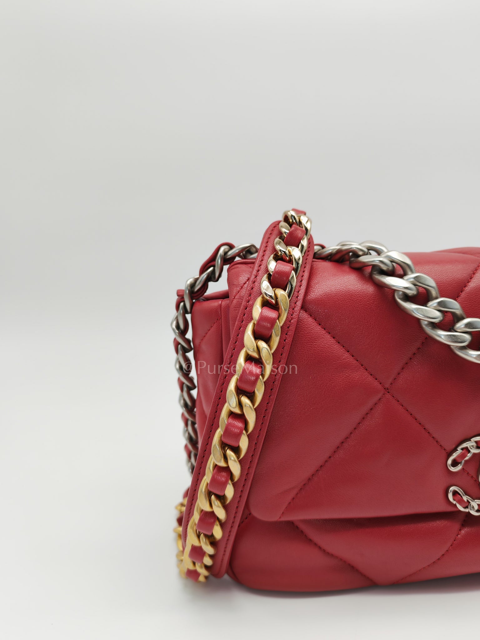 19 Flap Bag in Dark Pink Lambskin Leather and Mix Hardware Microchip | Purse Maison Luxury Bags Shop