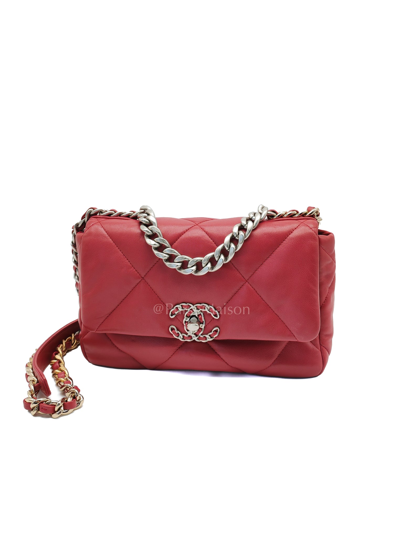 19 Flap Bag in Dark Pink Lambskin Leather and Mix Hardware Microchip | Purse Maison Luxury Bags Shop