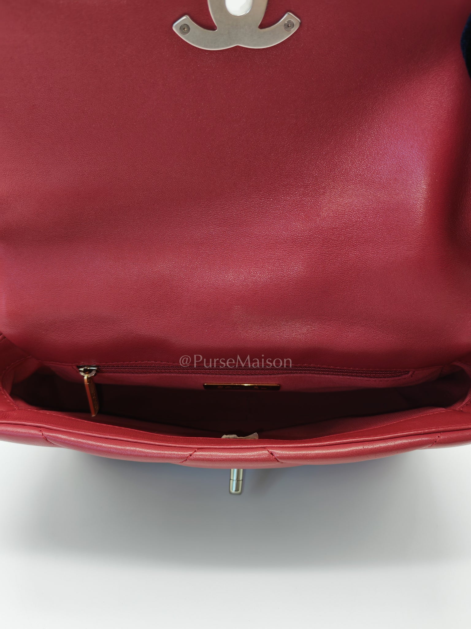 19 Flap Bag in Dark Pink Lambskin Leather and Mix Hardware Microchip | Purse Maison Luxury Bags Shop