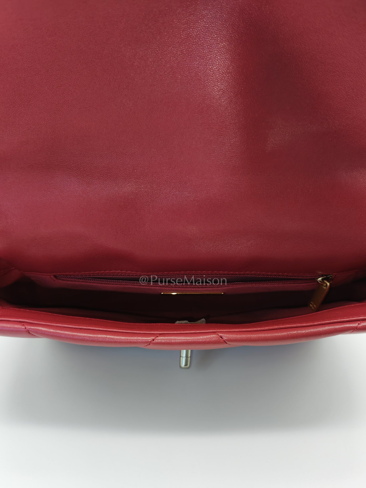 19 Flap Bag in Dark Pink Lambskin Leather and Mix Hardware Microchip | Purse Maison Luxury Bags Shop