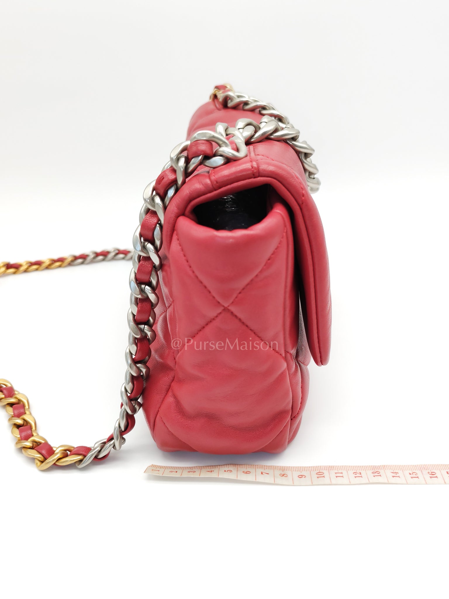 19 Flap Bag in Dark Pink Lambskin Leather and Mix Hardware Microchip | Purse Maison Luxury Bags Shop