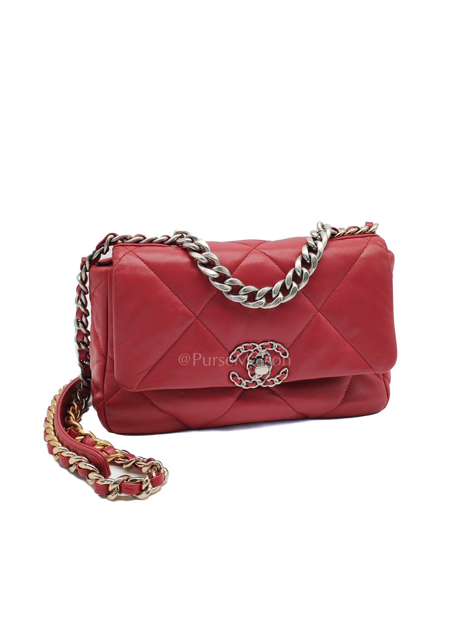 19 Flap Bag in Dark Pink Lambskin Leather and Mix Hardware Microchip | Purse Maison Luxury Bags Shop