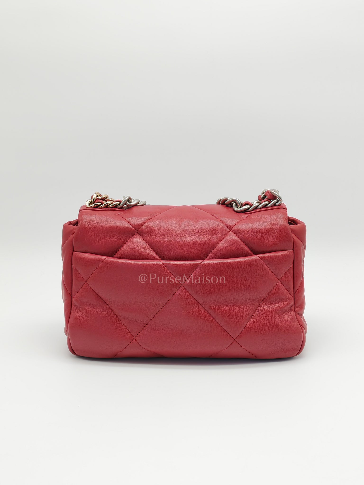 19 Flap Bag in Dark Pink Lambskin Leather and Mix Hardware Microchip | Purse Maison Luxury Bags Shop