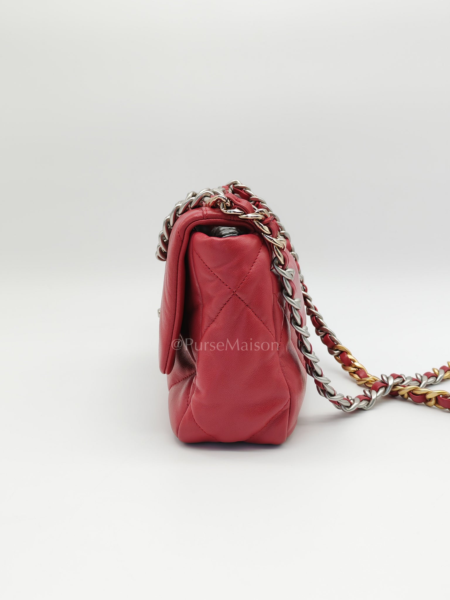19 Flap Bag in Dark Pink Lambskin Leather and Mix Hardware Microchip | Purse Maison Luxury Bags Shop